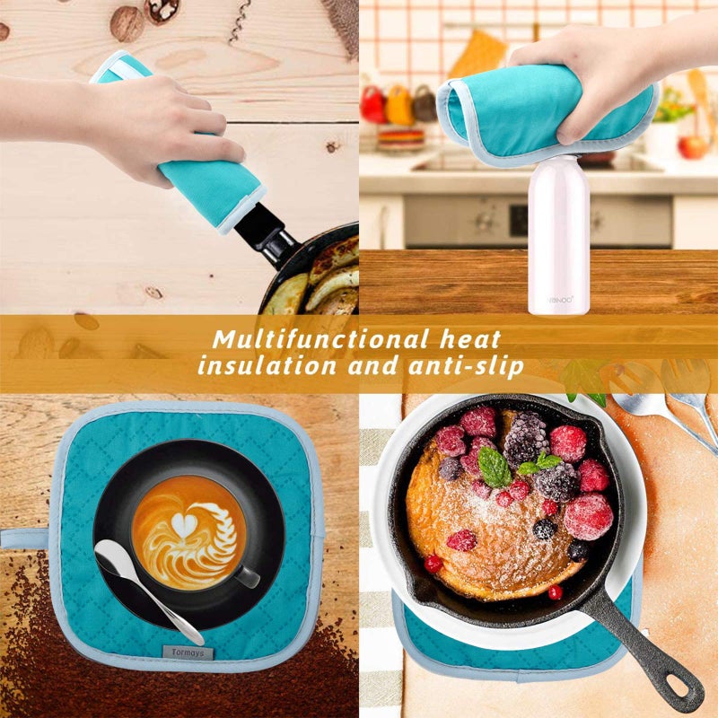 Tormays 4Pcs Oven Mitts and Pot Holders Set, 572F Heat Resistant Oven Glove, Soft Cotton Lining with Non-Slip Surface for Kitchen Baking BBQ (Turquoise) - Image 4